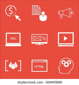 Set Of SEO Icons On Newsletter, Questionnaire And Video Player Topics. Editable Vector Illustration. Includes Web, Businessman And Click Vector Icons.