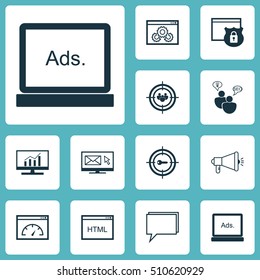 Set Of SEO Icons On Newsletter, Media Campaign And Keyword Marketing Topics. Editable Vector Illustration. Includes Keyword, Speed, Code And More Vector Icons.