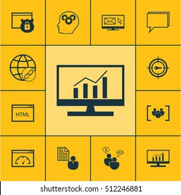 Set Of SEO Icons On Newsletter, Market Research And Brain Process Topics. Editable Vector Illustration. Includes Newsletter, Focus, Page And More Elements