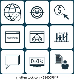 Set Of SEO Icons On Newsletter, Website Performance And Internet Topics. Editable Vector Illustration. Includes Focus, Web Page, Businessman And More Vector Icons.