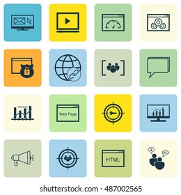 Set Of SEO, Icons On Page Speed, Email Marketing, Video Advertising And More. Premium Quality EPS10 Vector Illustration For Mobile, App, UI Design.