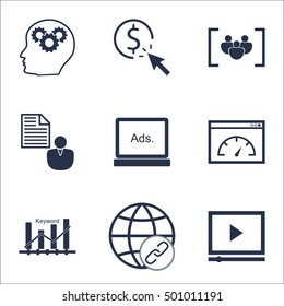 Set Of SEO Icons On PPC, Report And Keyword Optimisation Topics. Editable Vector Illustration. Includes Optimization, Keyword And Bulding Vector Icons.