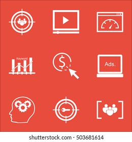 Set Of SEO Icons On PPC, Focus Group And Keyword Marketing Topics. Editable Vector Illustration. Includes Pay, Display And Speed Vector Icons.