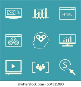 Set Of SEO Icons On PPC, Coding And Website Performance Topics. Editable Vector Illustration. Includes Brain, Video And Per Vector Icons.