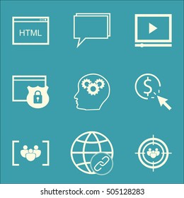 Set Of SEO Icons On PPC, Focus Group And Brain Process Topics. Editable Vector Illustration. Includes Audience, Video And Brain Vector Icons.