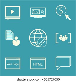 Set Of SEO Icons On PPC, Conference And Questionnaire Topics. Editable Vector Illustration. Includes Focus, Video And Digital Vector Icons.