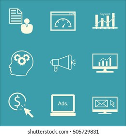 Set Of SEO Icons On PPC, Newsletter And Brain Process Topics. Editable Vector Illustration. Includes Brief, Brain And Plan Vector Icons.