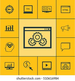 Set Of SEO Icons On PPC, Media Campaign And Website Performance Topics. Editable Vector Illustration. Includes Per, Brain, Pay And More Vector Icons.