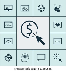 Set Of SEO Icons On PPC, Conference And Coding Topics. Editable Vector Illustration. Includes Research, HTML, Target And More Vector Icons.