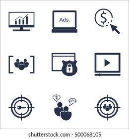 Set Of SEO Icons On Questionnaire, Market Research And Security Topics. Editable Vector Illustration. Includes Advertising, Research And Dynamics Vector Icons.