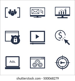 Set Of SEO Icons On Questionnaire, Website Performance And Keyword Marketing Topics. Editable Vector Illustration. Includes Video, Display And Per Vector Icons.