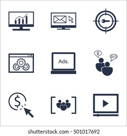 Set Of SEO Icons On Questionnaire, Video Player And Newsletter Topics. Editable Vector Illustration. Includes Keyword, Analytics And Newsletter Elements