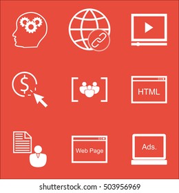 Set Of SEO Icons On Report, Coding And Connectivity Topics. Editable Vector Illustration. Includes Video, Brief And Businessman Vector Icons.