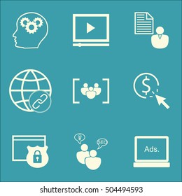 Set Of SEO Icons On Report, SEO Brainstorm And Security Topics. Editable Vector Illustration. Includes Businessman, Display And Focus Vector Icons.