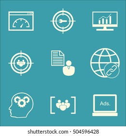 Set Of SEO Icons On Report, Connectivity And Focus Group Topics. Editable Vector Illustration. Includes Advertising, Matching And Link Vector Icons.