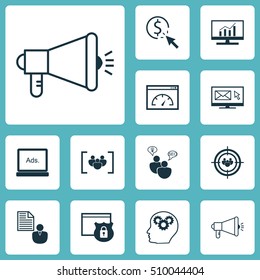 Set Of SEO Icons On Report, Focus Group And Brain Process Topics. Editable Vector Illustration. Includes Email, Dynamics, Plan And More Vector Icons.