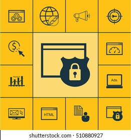 Set Of SEO Icons On Report, Digital Media And Connectivity Topics. Editable Vector Illustration. Includes Ranking, Security, Website And More Vector Icons.