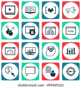 Set Of SEO Icons On Security, PPC, Newsletter And Other Topics. Editable Vector Illustration. Includes HTML, Viral, Businessman And More Vector Icons.