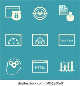 Set Of SEO Icons On Security, Website Performance And Keyword Optimisation Topics. Editable Vector Illustration. Includes HTML, Businessman And Protected Vector Icons.