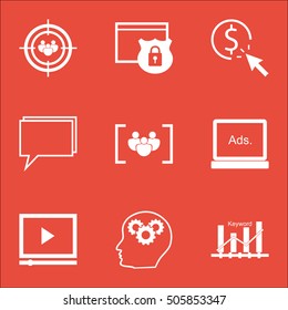 Set Of SEO Icons On Security, Video Player And Focus Group Topics. Editable Vector Illustration. Includes Click, Ranking And Target Vector Icons.