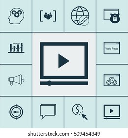 Set Of SEO Icons On Security, Keyword Optimisation And Questionnaire Topics. Editable Vector Illustration. Includes Consulting, Brain, Focus And More Vector Icons.