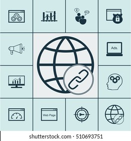 Set Of SEO Icons On Security, SEO Brainstorm And Media Campaign Topics. Editable Vector Illustration. Includes Consulting, Advertising, Comprehensive And More Vector Icons.