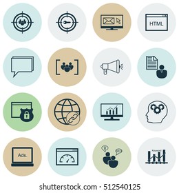 Set Of SEO Icons On Security, Connectivity And Questionnaire Topics. Editable Vector Illustration. Includes Focus, Display, Brief And More Vector Icons.