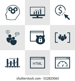 Set Of SEO Icons On Security, Loading Speed And PPC Topics. Editable Vector Illustration. Includes Focus, Per, Performance And More Vector Icons.