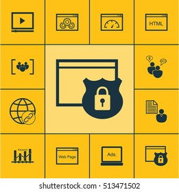 Set Of SEO Icons On Security, Digital Media And Loading Speed Topics. Editable Vector Illustration. Includes Link, Ranking, Brief And More Vector Icons.