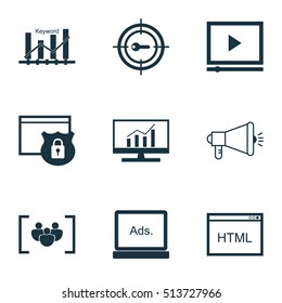 Set Of SEO Icons On Security, Market Research And Keyword Marketing Topics. Editable Vector Illustration. Includes Viral, Group, Target And More Vector Icons.