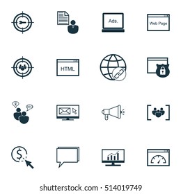 Set Of SEO Icons On Security, Conference And SEO Brainstorm Topics. Editable Vector Illustration. Includes Email, Audience, Display And More Vector Icons.