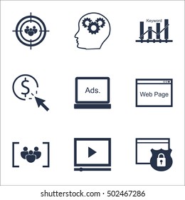Set Of SEO Icons On Video Player, Digital Media And Questionnaire Topics. Editable Vector Illustration. Includes Advertising, Plan And Web Vector Icons.