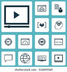 Set Of SEO Icons On Video Player, Keyword Marketing And Connectivity Topics. Editable Vector Illustration. Includes Optimization, Web, Brain And More Vector Icons.