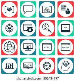 Set Of SEO Icons On Website, Digital Media And Market Research Topics. Editable Vector Illustration. Includes Click, Per And Businessman Vector Icons.