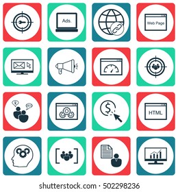 Set Of SEO Icons On Website Performance, Market Research And Newsletter Topics