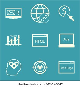 Set Of SEO Icons On Website, Coding And PPC Topics. Editable Vector Illustration. Includes Advertising, Target And Page Vector Icons.