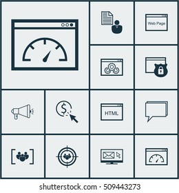 Set Of SEO Icons On Website Performance, PPC And Loading Speed Topics. Editable Vector Illustration. Includes Focus, Consulting, Conference And More Vector Icons.