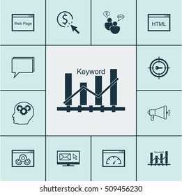 Set Of SEO Icons On Website Performance, Conference And Keyword Marketing Topics. Editable Vector Illustration. Includes Research, Viral, Conference And More Vector Icons.