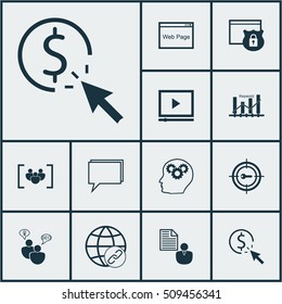 Set Of SEO Icons On Website, Brain Process And PPC Topics. Editable Vector Illustration. Includes Online, Businessman, Brain And More Vector Icons.