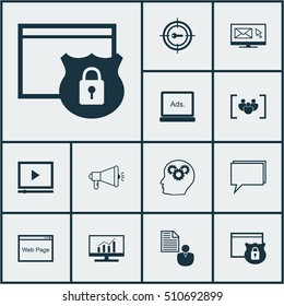 Set Of SEO Icons On Website, Video Player And Media Campaign Topics. Editable Vector Illustration. Includes Marketing, Comprehensive, Page And More Vector Icons.