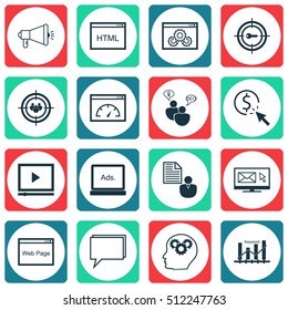 Set Of SEO Icons On Website, Keyword Optimisation And Media Campaign Topics. Editable Vector Illustration. Includes Consulting, Advertising, Per And More Vector Icons.