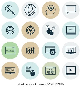 Set Of SEO Icons On Website, Security And Newsletter Topics. Editable Vector Illustration. Includes Brief, Keyword, Dynamics And More Vector Icons.