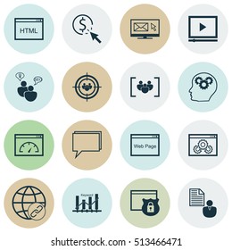 Set Of SEO Icons On Website, Focus Group And Brain Process Topics. Editable Vector Illustration. Includes Protected, Video, Digital And More Vector Icons.