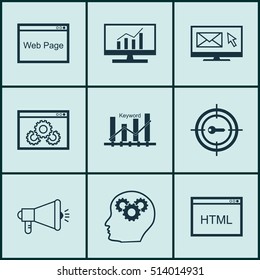 Set Of SEO Icons On Website Performance, Brain Process And Keyword Optimisation Topics. Editable Vector Illustration. Includes Web, Ranking, Browser And More Vector Icons.