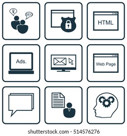 Set Of SEO Icons On Website, Coding And Newsletter Topics. Editable Vector Illustration. Includes Consulting, HTML, Brief And More Vector Icons.