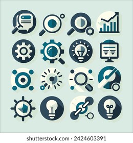 Set of SEO icons in simple, flat style. Isolated items. Vector illustration. Use for promotion and decoration.