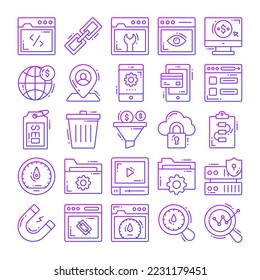 Conjunto de iconos de seo para el desarrollo de diseño Web, SEO y marketing en Internet