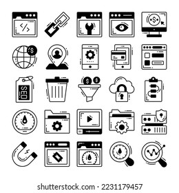 Conjunto de iconos de seo para el desarrollo de diseño Web, SEO y marketing en Internet