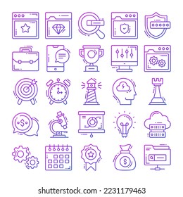 Conjunto de iconos de seo para el desarrollo de diseño Web, SEO y marketing en Internet