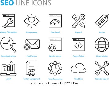 set of seo icons, web, website, research